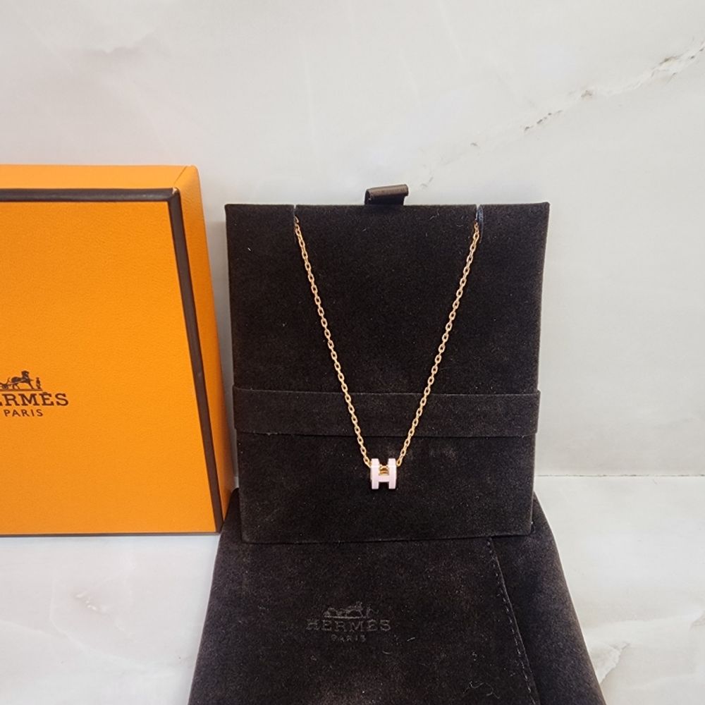 Hermes 에르메스 미니 팝아슈 목걸이 골드 하드웨어 로즈 드라제 핑크 상품 이미지 1